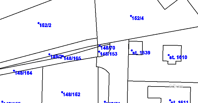 Parcela st. 148/153 v KÚ Rozdělov, Katastrální mapa