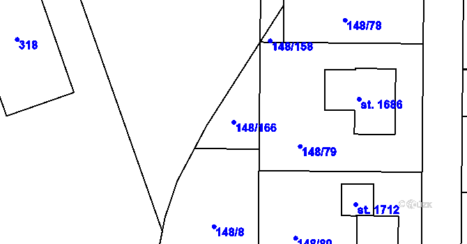Parcela st. 148/166 v KÚ Rozdělov, Katastrální mapa