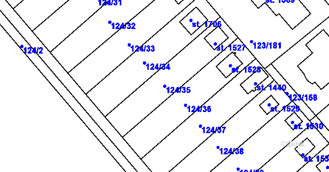 Parcela st. 124/35 v KÚ Rozdělov, Katastrální mapa