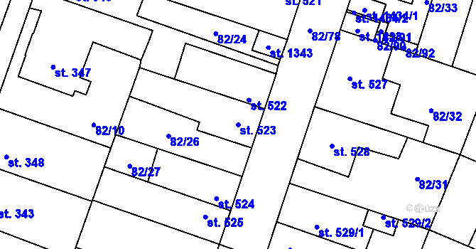 Parcela st. 523 v KÚ Rozdělov, Katastrální mapa