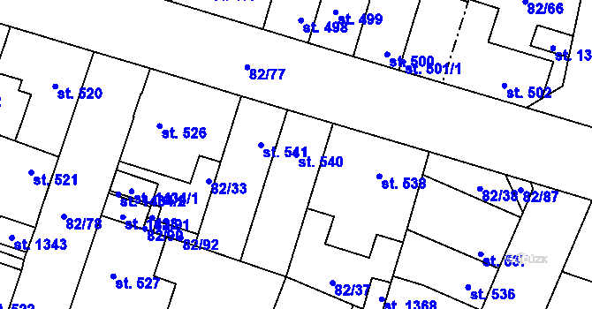 Parcela st. 540 v KÚ Rozdělov, Katastrální mapa