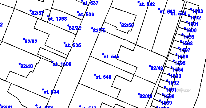 Parcela st. 545 v KÚ Rozdělov, Katastrální mapa