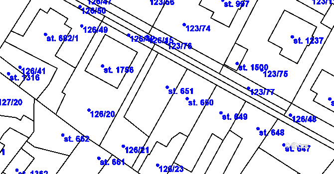 Parcela st. 651 v KÚ Rozdělov, Katastrální mapa