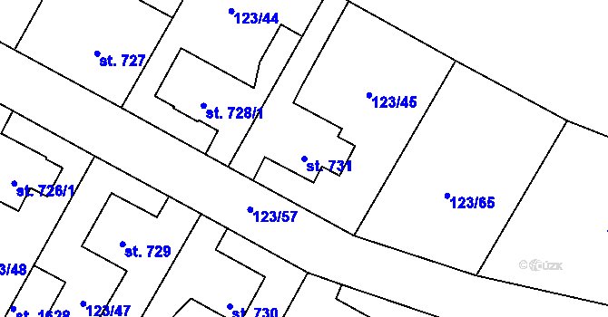 Parcela st. 731 v KÚ Rozdělov, Katastrální mapa