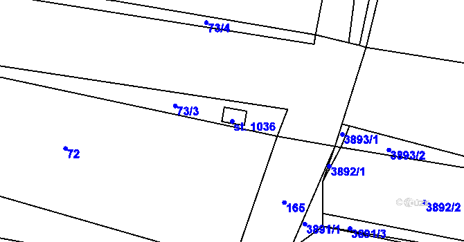 Parcela st. 1036 v KÚ Rozdělov, Katastrální mapa