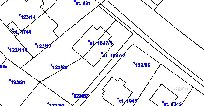 Parcela st. 1047/2 v KÚ Rozdělov, Katastrální mapa