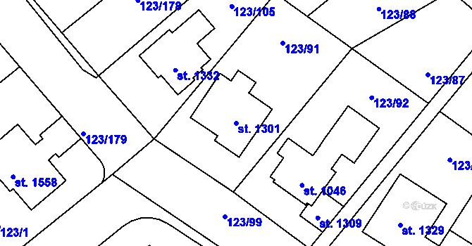 Parcela st. 1301 v KÚ Rozdělov, Katastrální mapa
