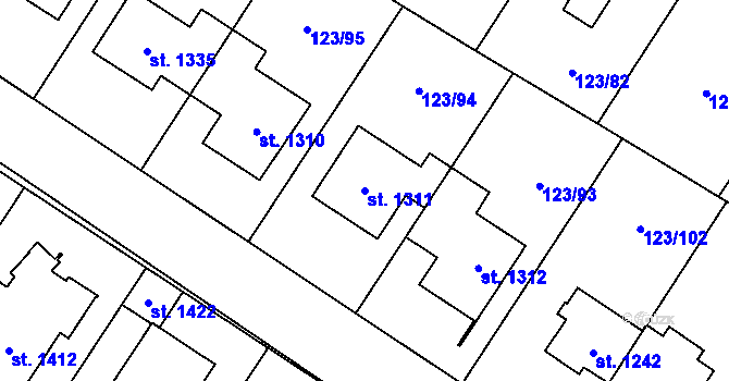 Parcela st. 1311 v KÚ Rozdělov, Katastrální mapa