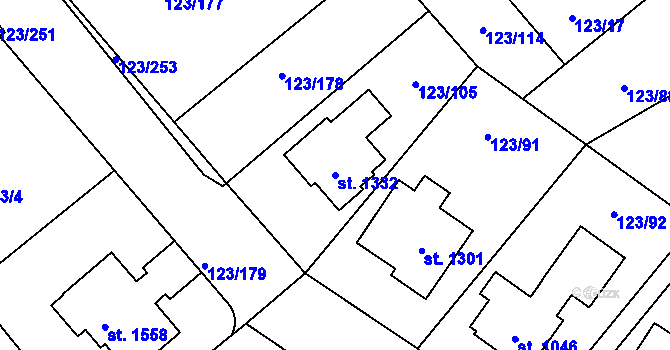 Parcela st. 1332 v KÚ Rozdělov, Katastrální mapa