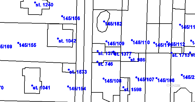 Parcela st. 1376 v KÚ Rozdělov, Katastrální mapa