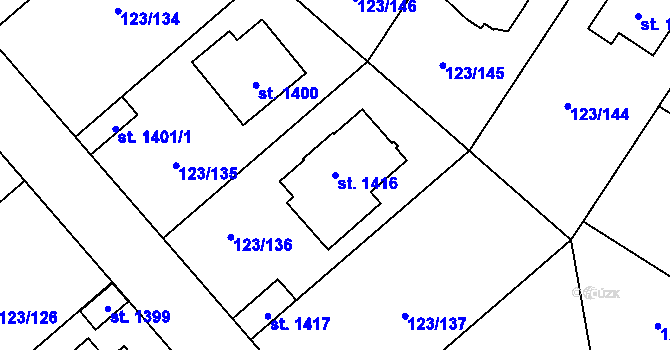 Parcela st. 1416 v KÚ Rozdělov, Katastrální mapa