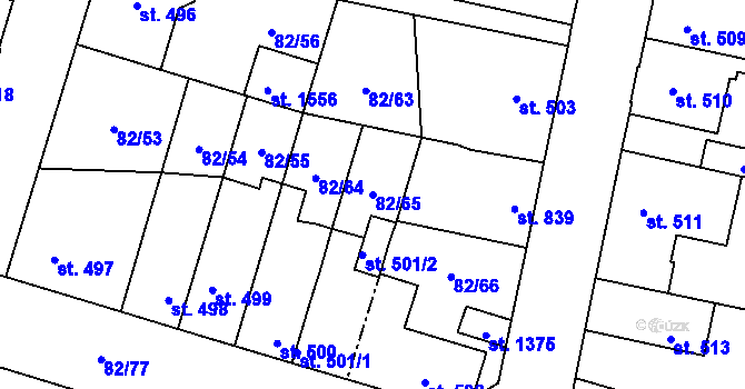 Parcela st. 82/65 v KÚ Rozdělov, Katastrální mapa