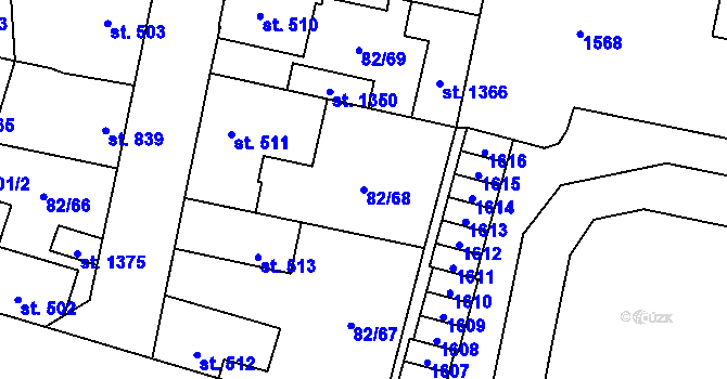 Parcela st. 82/68 v KÚ Rozdělov, Katastrální mapa