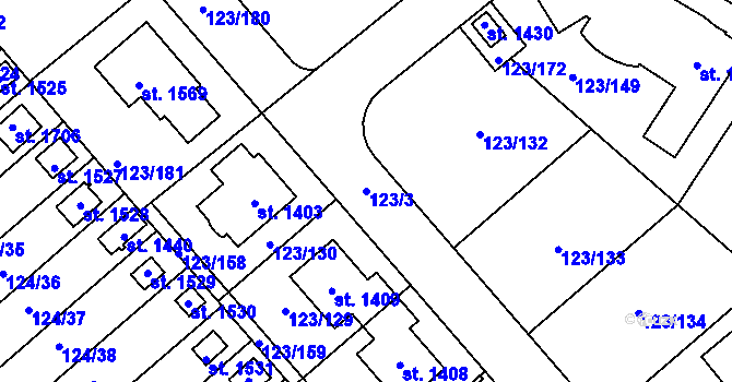 Parcela st. 123/3 v KÚ Rozdělov, Katastrální mapa