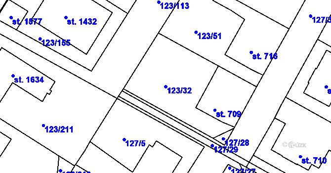 Parcela st. 123/32 v KÚ Rozdělov, Katastrální mapa
