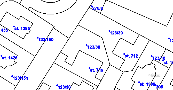 Parcela st. 123/38 v KÚ Rozdělov, Katastrální mapa