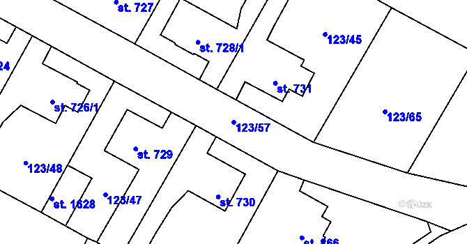 Parcela st. 123/57 v KÚ Rozdělov, Katastrální mapa