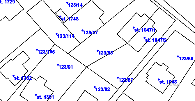 Parcela st. 123/88 v KÚ Rozdělov, Katastrální mapa