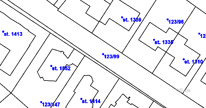 Parcela st. 123/99 v KÚ Rozdělov, Katastrální mapa
