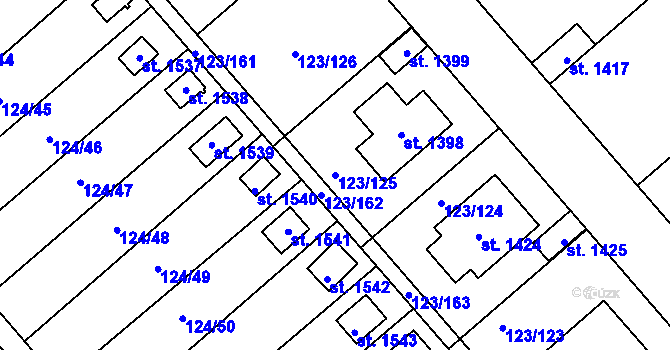 Parcela st. 123/125 v KÚ Rozdělov, Katastrální mapa