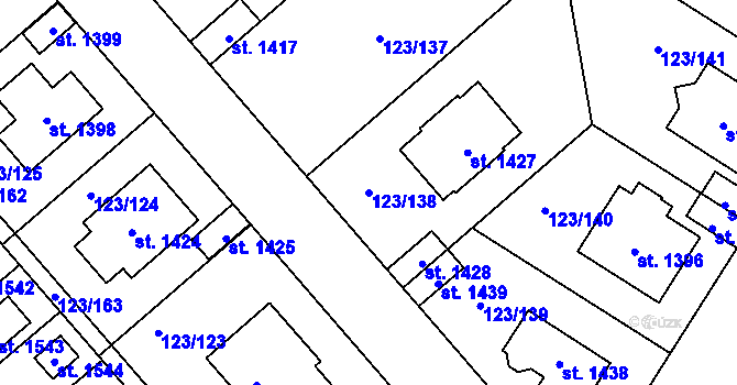 Parcela st. 123/138 v KÚ Rozdělov, Katastrální mapa