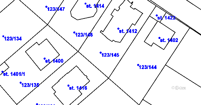 Parcela st. 123/145 v KÚ Rozdělov, Katastrální mapa