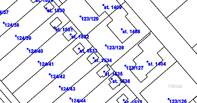 Parcela st. 123/160 v KÚ Rozdělov, Katastrální mapa