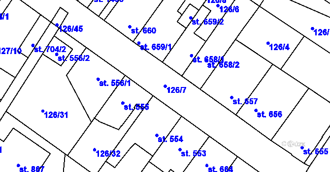 Parcela st. 126/7 v KÚ Rozdělov, Katastrální mapa