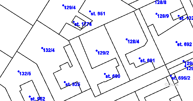 Parcela st. 129/2 v KÚ Rozdělov, Katastrální mapa