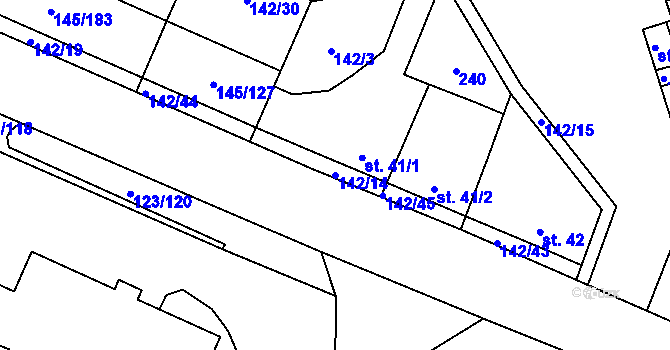 Parcela st. 142/14 v KÚ Rozdělov, Katastrální mapa