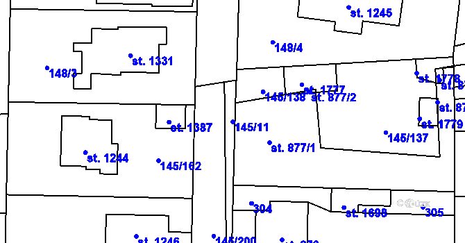Parcela st. 145/11 v KÚ Rozdělov, Katastrální mapa