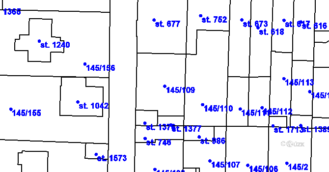 Parcela st. 145/109 v KÚ Rozdělov, Katastrální mapa