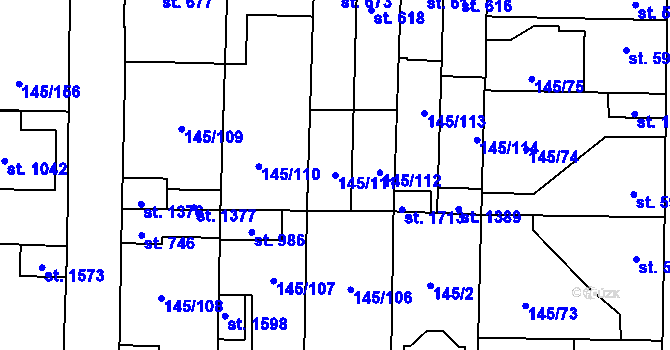 Parcela st. 145/111 v KÚ Rozdělov, Katastrální mapa
