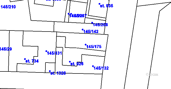 Parcela st. 145/175 v KÚ Rozdělov, Katastrální mapa