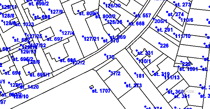 Parcela st. 170 v KÚ Rozdělov, Katastrální mapa