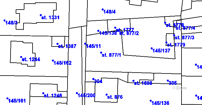 Parcela st. 877/1 v KÚ Rozdělov, Katastrální mapa