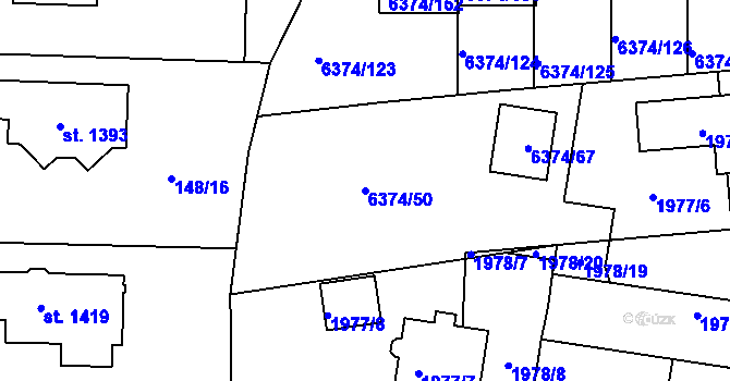 Parcela st. 6374/50 v KÚ Kladno, Katastrální mapa