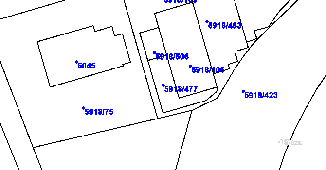 Parcela st. 5918/477 v KÚ Kladno, Katastrální mapa