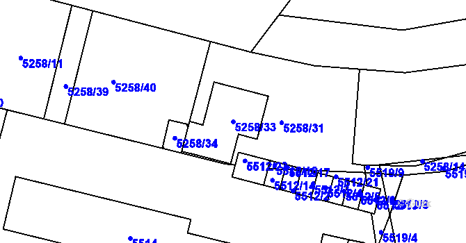 Parcela st. 5258/33 v KÚ Kladno, Katastrální mapa