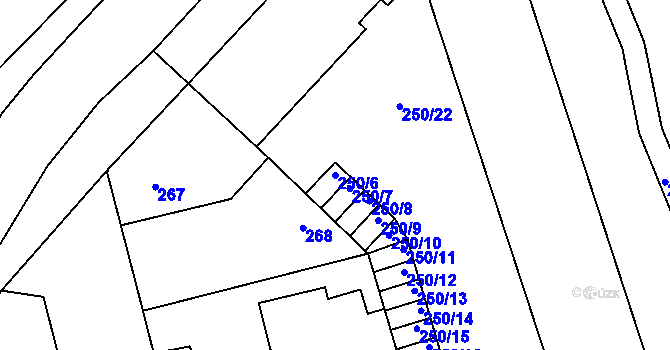 Parcela st. 250/6 v KÚ Kladno, Katastrální mapa