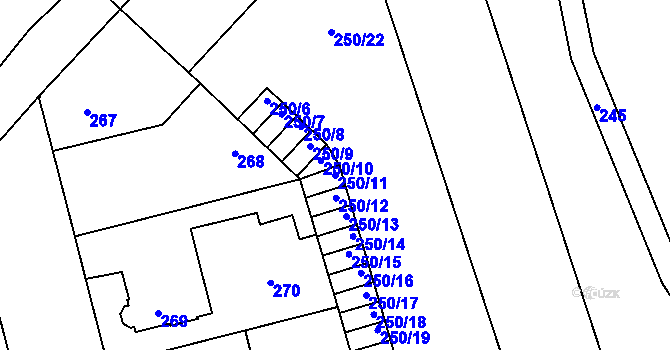 Parcela st. 250/11 v KÚ Kladno, Katastrální mapa
