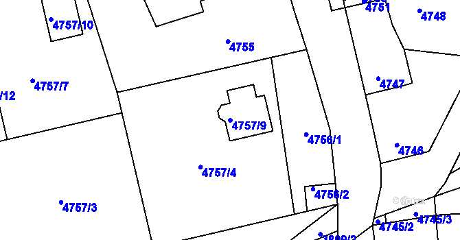 Parcela st. 4757/9 v KÚ Kladno, Katastrální mapa