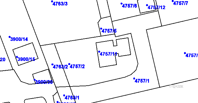 Parcela st. 4757/11 v KÚ Kladno, Katastrální mapa