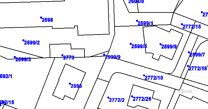 Parcela st. 2599/9 v KÚ Kladno, Katastrální mapa