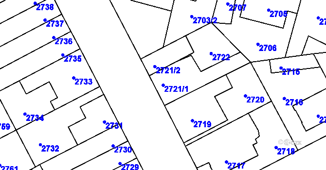 Parcela st. 2721/1 v KÚ Kladno, Katastrální mapa
