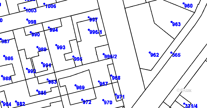 Parcela st. 996/2 v KÚ Kladno, Katastrální mapa