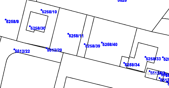 Parcela st. 5258/39 v KÚ Kladno, Katastrální mapa