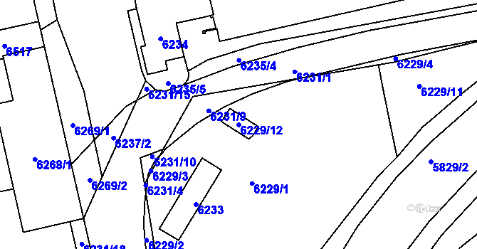 Parcela st. 6229/12 v KÚ Kladno, Katastrální mapa
