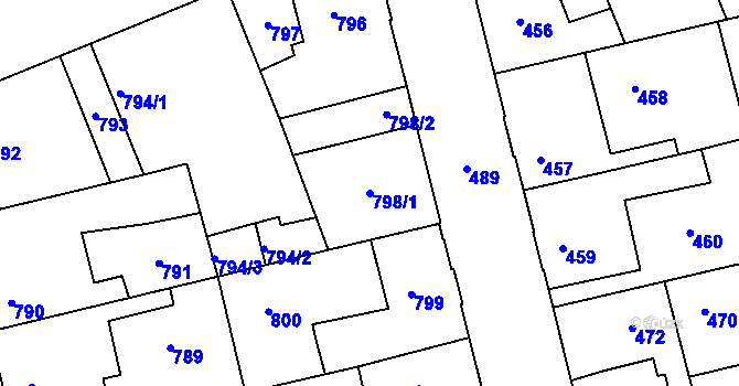 Parcela st. 798/1 v KÚ Kladno, Katastrální mapa