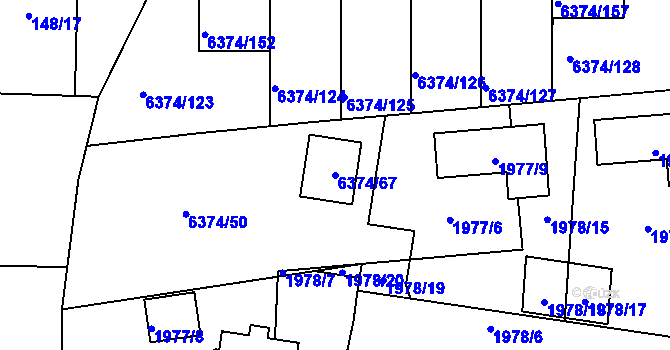 Parcela st. 6374/67 v KÚ Kladno, Katastrální mapa